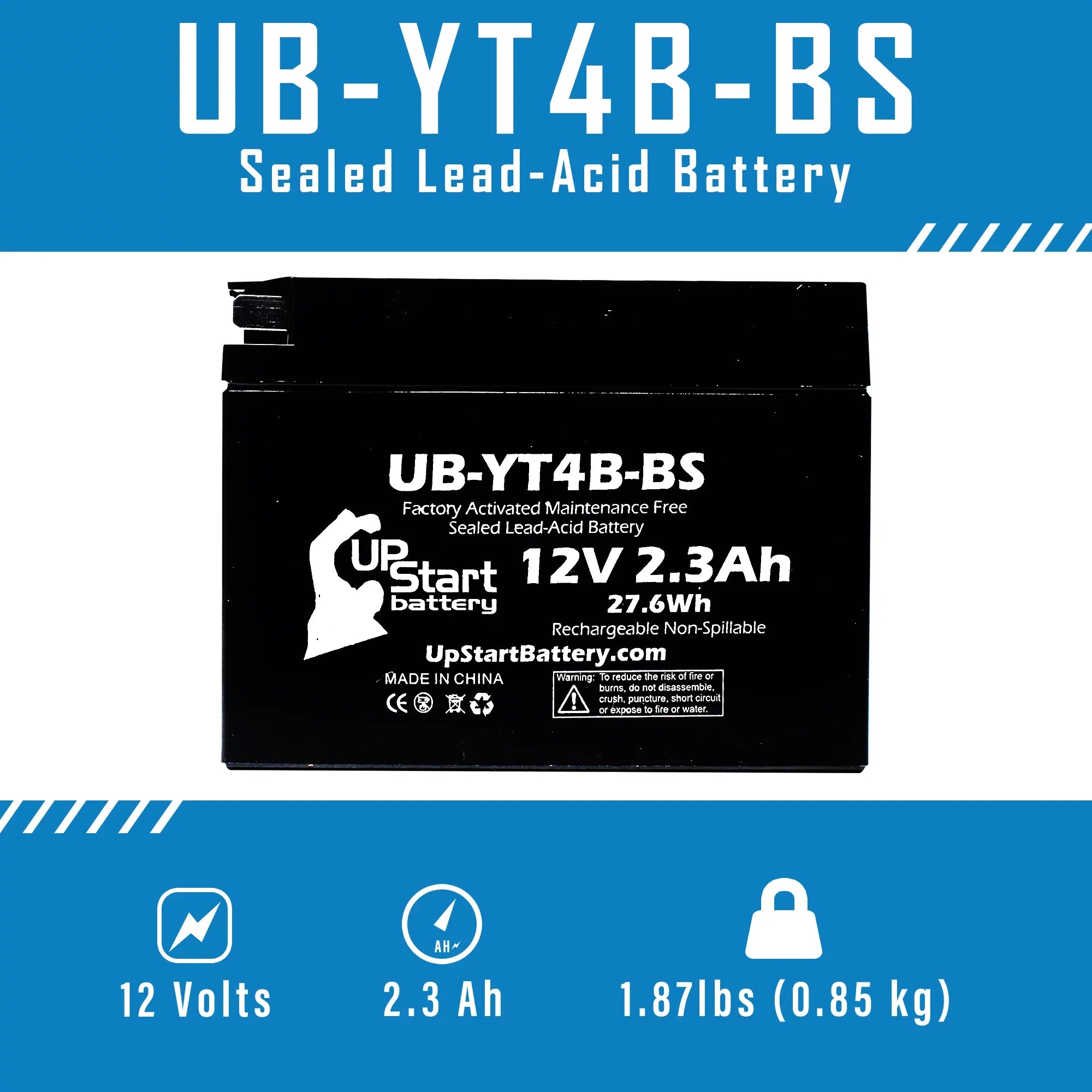 3-Pack UpStart Battery Replacement 2008 Yamaha SR400 400CC Factory Activated, Maintenance Free, Motorcycle Battery - 12V, 2.3Ah, UB-YT4B-BS