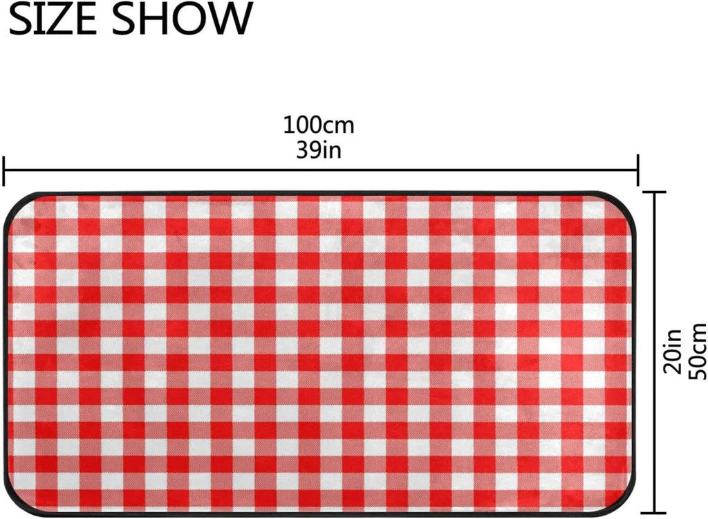 Bestwell Plaid Red and White Kitchen Rug Mat Anti-Fatigue Comt Floor Mat Waterproof Non Slip Washable Kitchen Rug Kitchen Washroom Bedroom Sink 39 x 20 inch