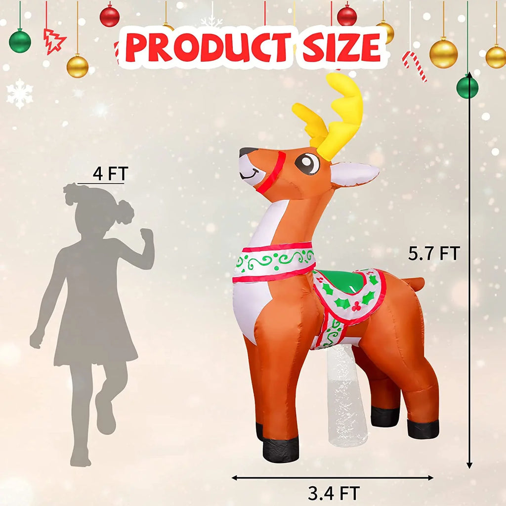 GOOSH Christmas Inflatables 5.7 FT Reindeer Christmas Inflatable, Reindeer Inflatables Outdoor Decorations Reindeer Blow Up with LED Lights, Christmas Inflatable Decorations Clearance Xmas/Holiday
