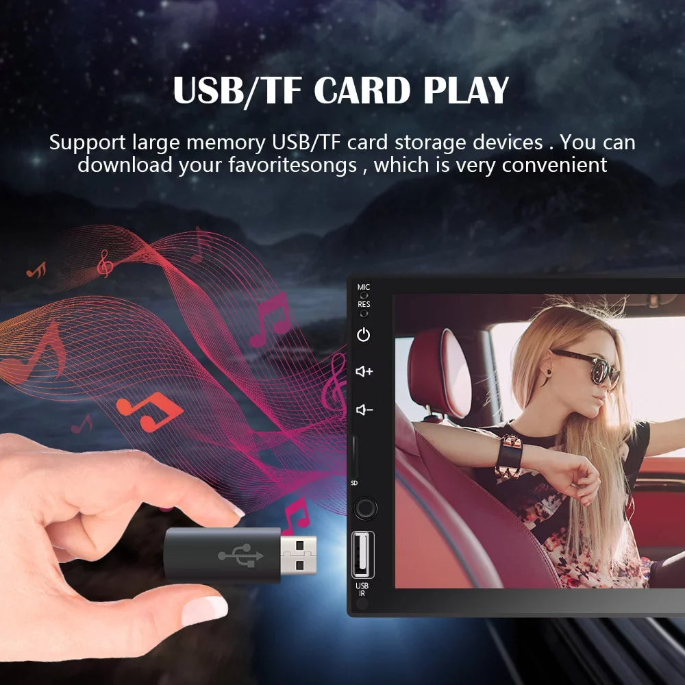 2 Din Car Stereo 7" Touch Screen Multimedia Player Car Play MP5 with Rear View Camera/Android Auto/Autoradio/IOS/Bluetooth/USB/TF