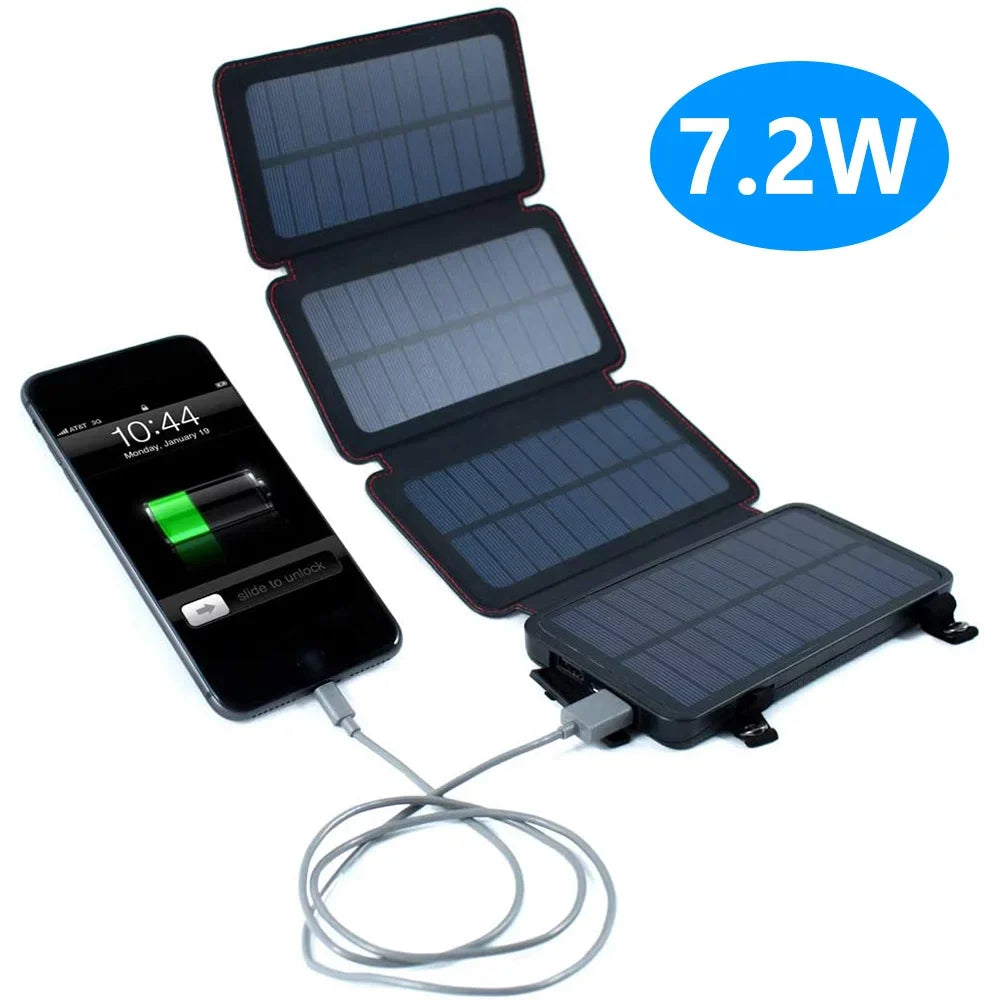Jahy2Tech 4-Panel 7.2W Portable Solar Charger Power Bank Wireless Phone Charger with iPhone, Android