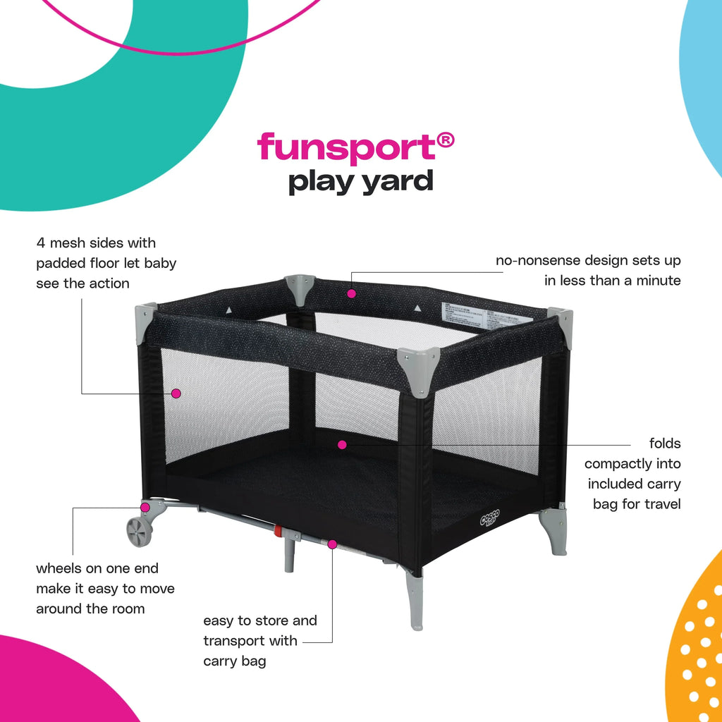 Cosco Kids Funsport Portable Compact Baby Play Yard with Carry Bag, Noir Dot