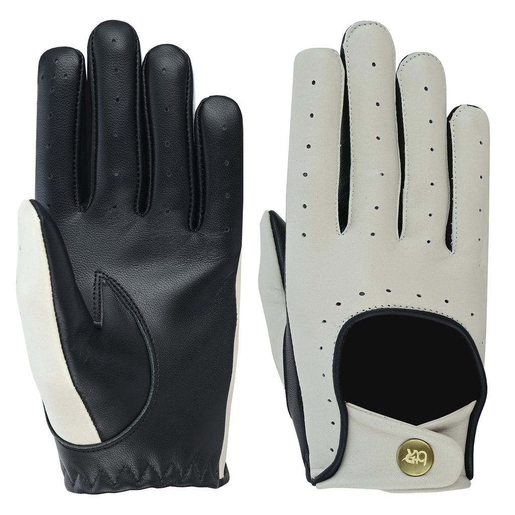 Women Ladies 100% Genuine Lambskin Leather Driving Gloves Chauffeur Full Finger Car Driving Motorcycle Bikers Riding Gloves Bone White-XL