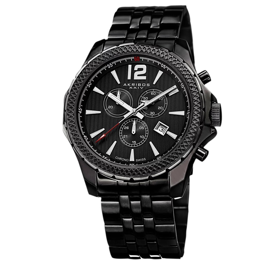 Men's Swiss Quartz Chronograph Stainless Steel Black Bracelet Watch