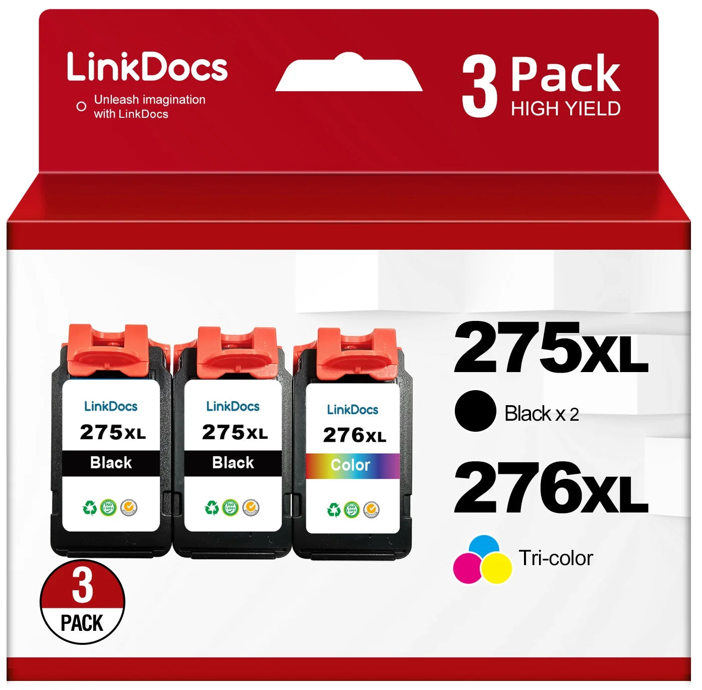 275XL 276XL Ink Cartridge Combo Pack Replacement Canon PG-275 CL-276 275XL 276XL used with Canon PIXMA TS3520 TS3522 TS3500 TR4720 TR4722 TR4700 Printers(2 Black, 1 Color)