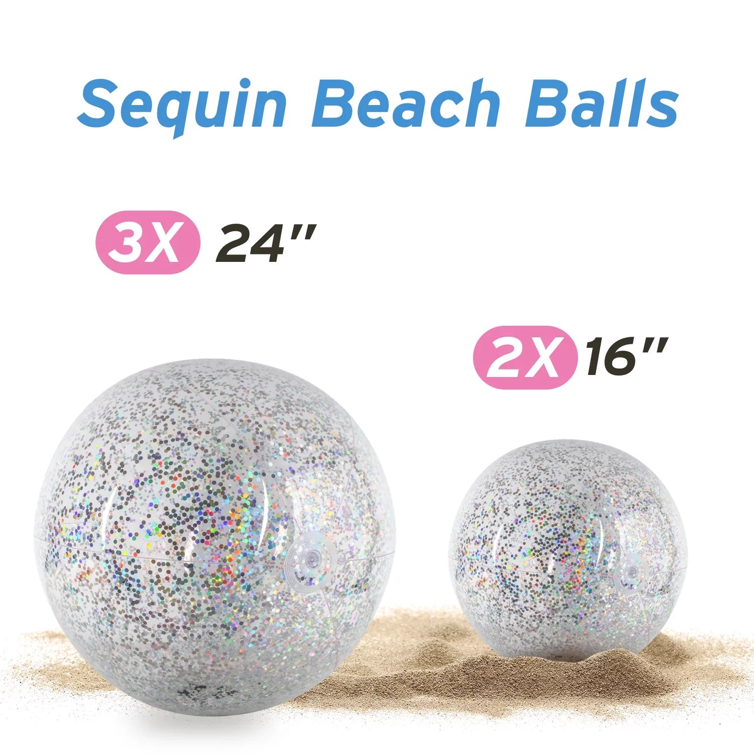 Lina Inflatable Beach Ball Pool Accessory Glitter Confetti 16 & 24 Inch Outdoor Beach Theme Water Sand Toy Beach Party Decoration, Pool Party Supplies Beach Balls -Set of 5 |