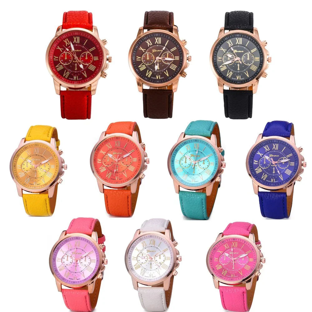 Weicam Wholesale Watches 10 Pack Fashion Ladies Women PU Leather Assorted Wrist Watch Set Roman Numerals Analog Quartz Men Unisex Girls
