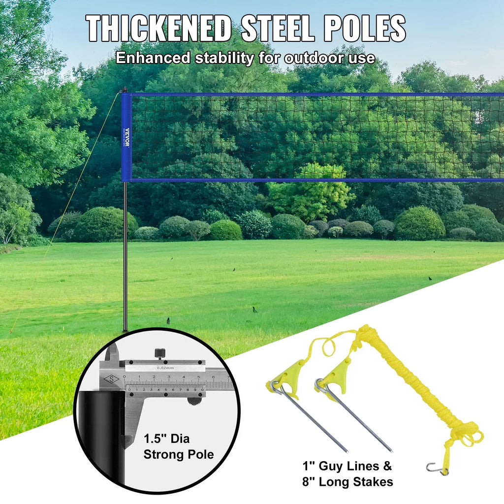 BENTISM 32ft x 3ft Portable Volleyball Net System Adjustable Height Poles with PVC Volleyball, Carrying Bag, Boundary Lines, Steel Poles & Pump Outdoor Sports