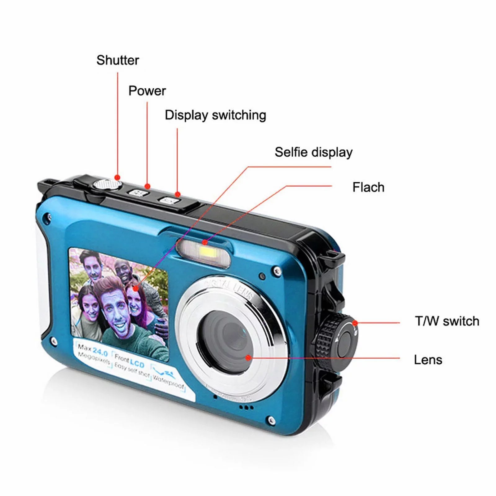 Megapixel Waterproof Dual Screen Full HD 1080P Digital Camera For Under Water Photo And Video Recording For Selfies With LED Flash Light Teen Electronics Girls