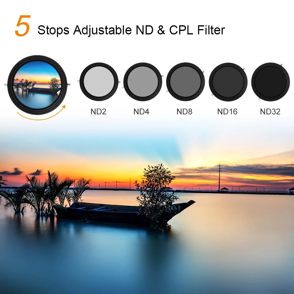 K&F CONCEPT 67mm 2-in-1 Variable Adjustable Filter Neutral Density Fader 5-Stop ND2-ND32 and CPL Circular Polarizing Filter Ultra-thin with Cleaning Cloth Camera Lens