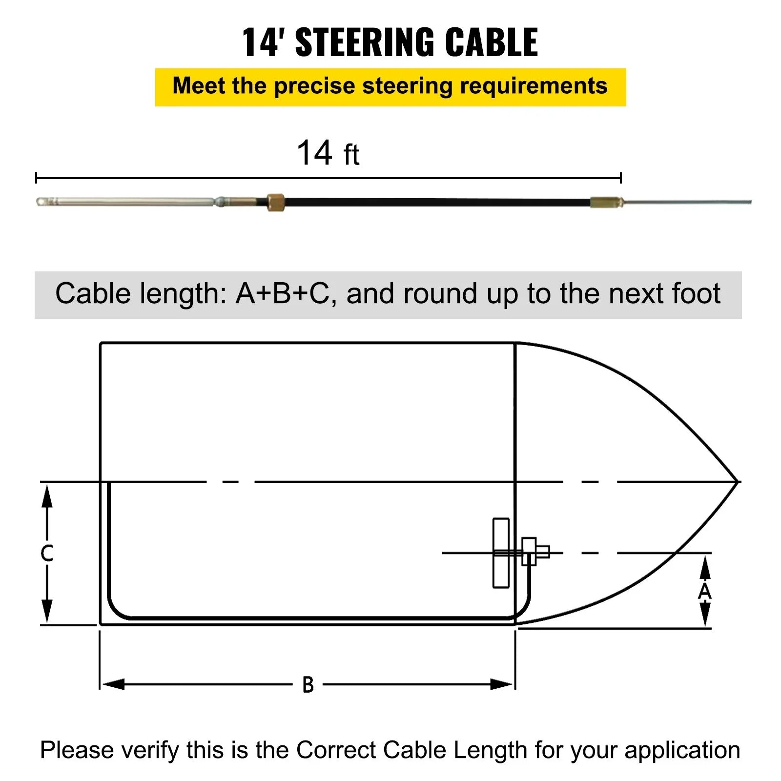VEVOR Watercraft Steering Cable 14' Outboard Rotary Steering Kit