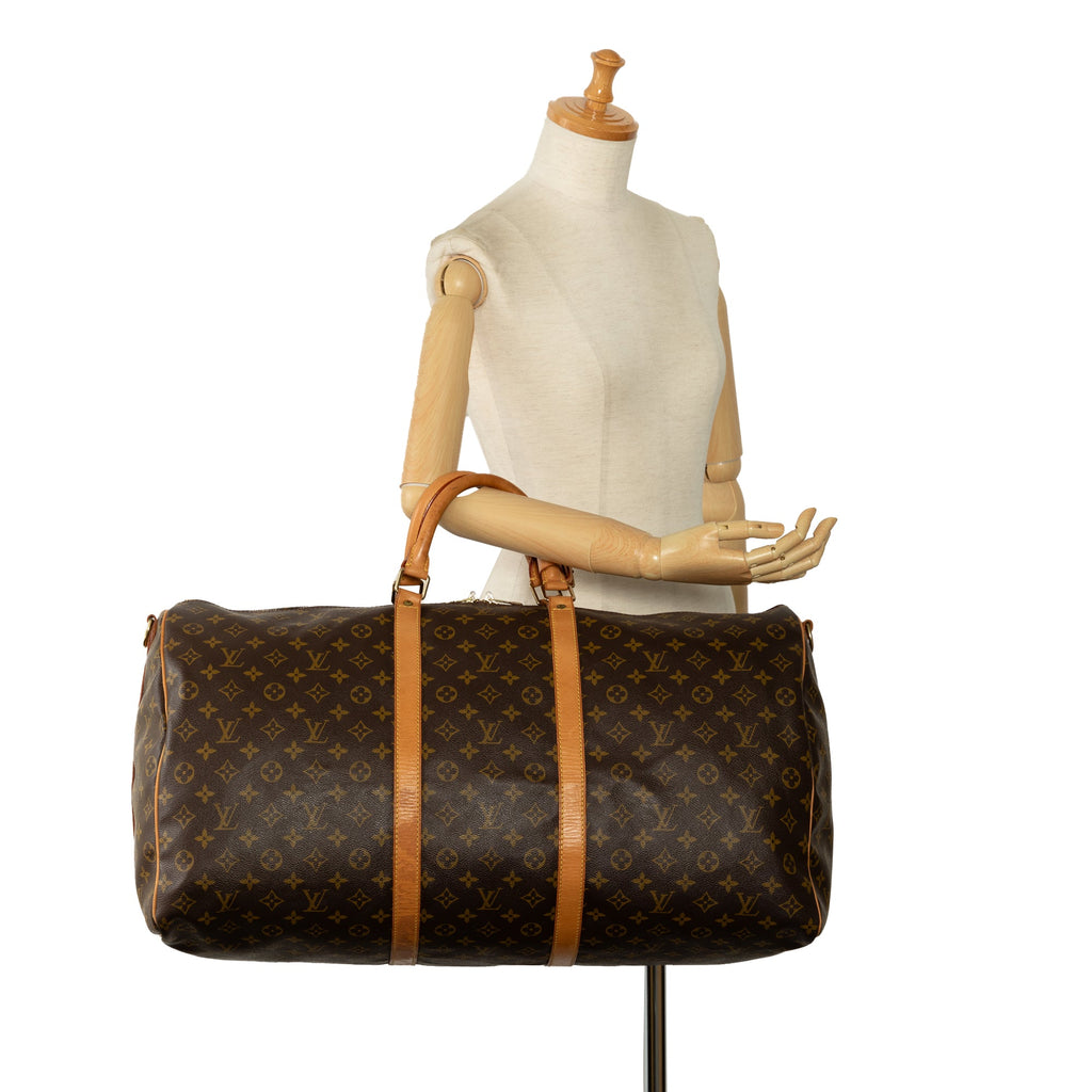 Pre-Owned Authenticated Louis Vuitton Monogram Keepall Bandouliere 60 Canvas Brown Travel Bag WeekenderBag Unisex (Good)