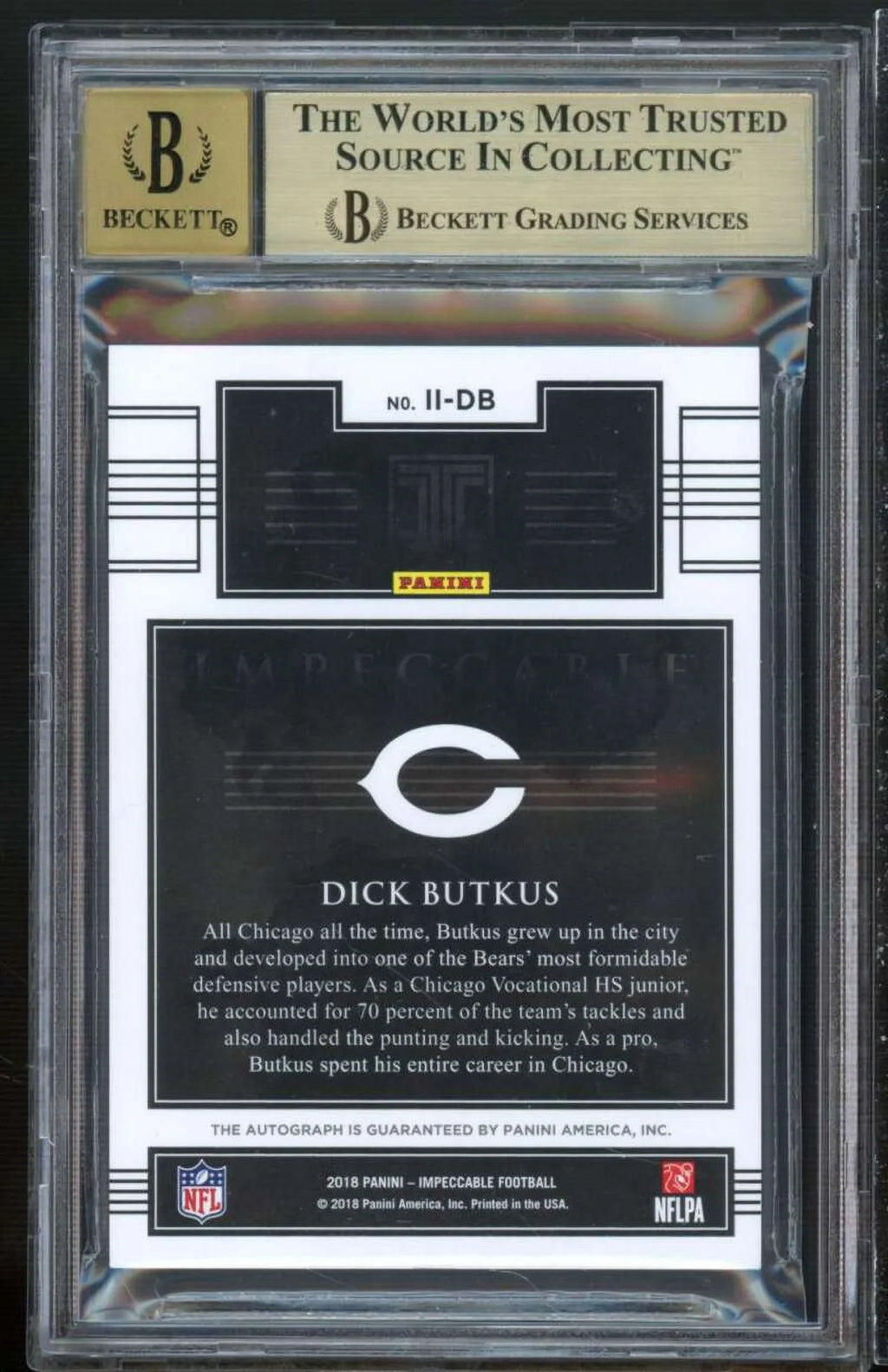 Dick Butkus Card 2018 Panini Impeccable Indelible Ink #3 (serial 12/25) BGS 9.5
