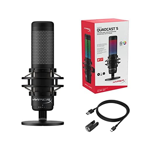 HyperX QuadCast 2 S â USB Microphone, with RGB Lighting, Streaming and Podcasting, with On-Board Controls, LED Lighting, Removable Shock Mount, PC, Mac, USB-C - Black