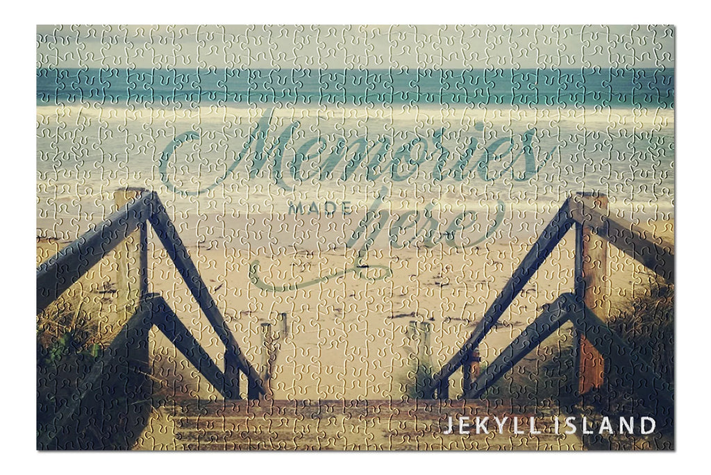 Jekyll Island, Georgia, Memories Made Here, Sandy Stairs and Beach (19x27 inches, Premium 500 Piece Jigsaw Puzzle Adults and Family, Made in USA)