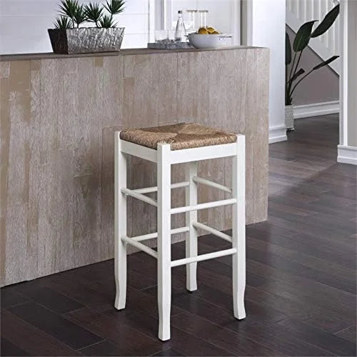 Square Rush 29" Stationary Bar Stool In White - Set Of 2