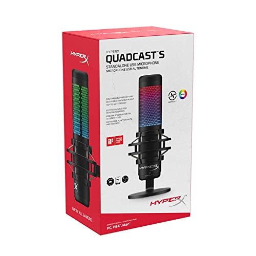 HyperX QuadCast 2 S â USB Microphone, with RGB Lighting, Streaming and Podcasting, with On-Board Controls, LED Lighting, Removable Shock Mount, PC, Mac, USB-C - Black