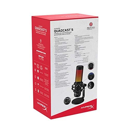 HyperX QuadCast 2 S â USB Microphone, with RGB Lighting, Streaming and Podcasting, with On-Board Controls, LED Lighting, Removable Shock Mount, PC, Mac, USB-C - Black