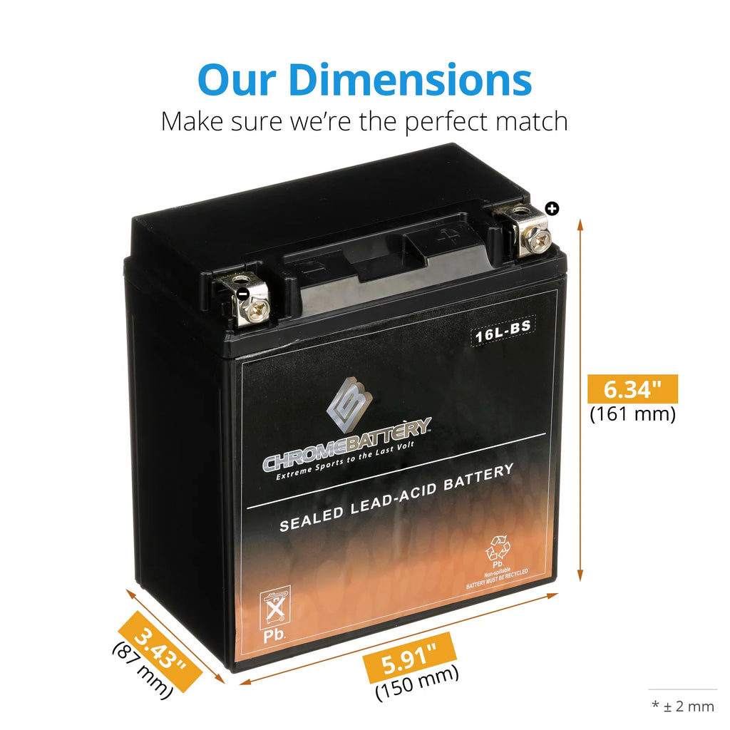Chrome Battery YTX16L-BS (16L-BS 12 Volt,14 Ah, 230 CCA) Jet Ski Battery Kawasaki 650cc Jf650 X2 1995