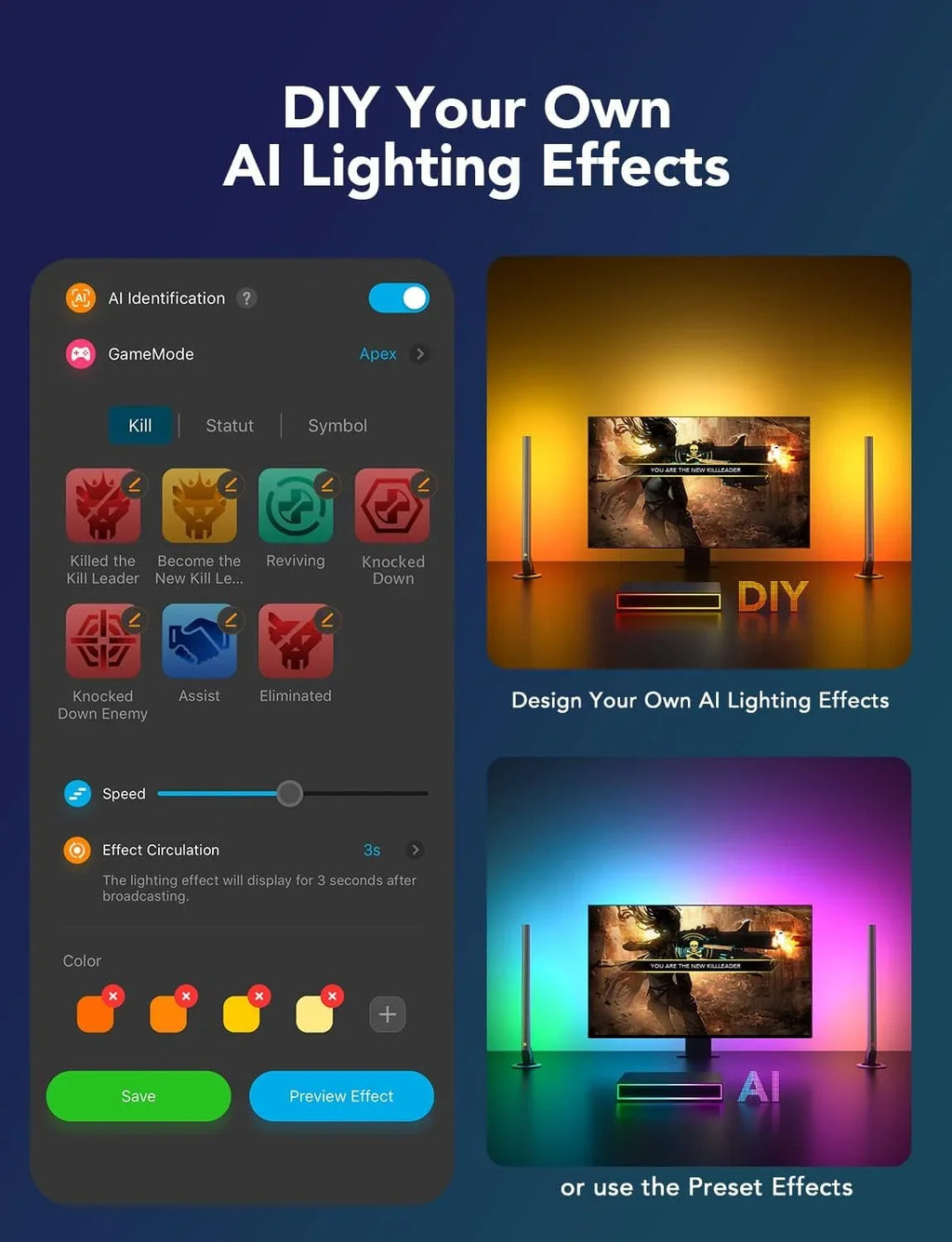 Govee AI Gaming Sync Box Kit, with Light Bars And Monitor Back Light, HDMI2.0 4K Gaming Box, RGBIC LED Light Strip 27-34 inch Monitors, Works with Alexa, Google Assistant, and CEC, 3 HDMI In 1 Out