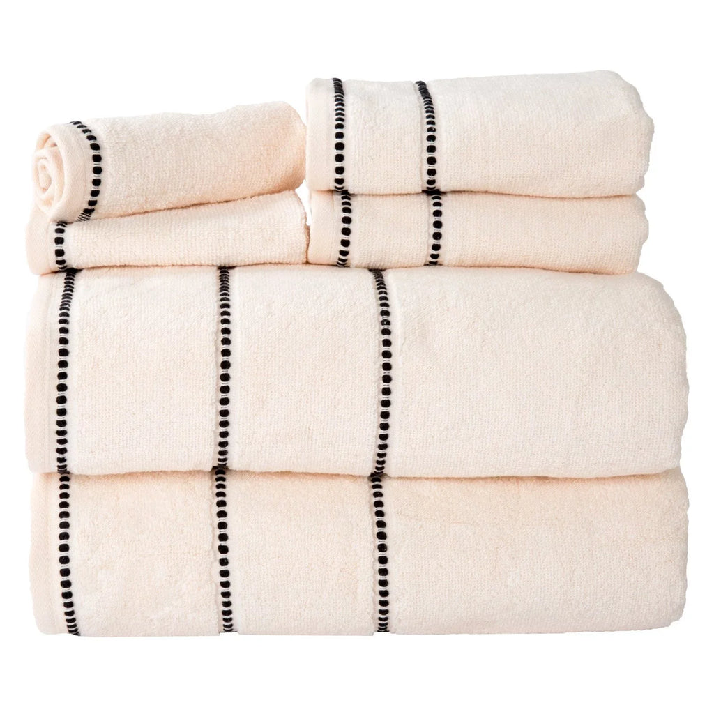 Trademark Global Luxury Cotton Towel Set- Quick Dry Zero Twist & Soft Set, Bone & Black - 6 Piece