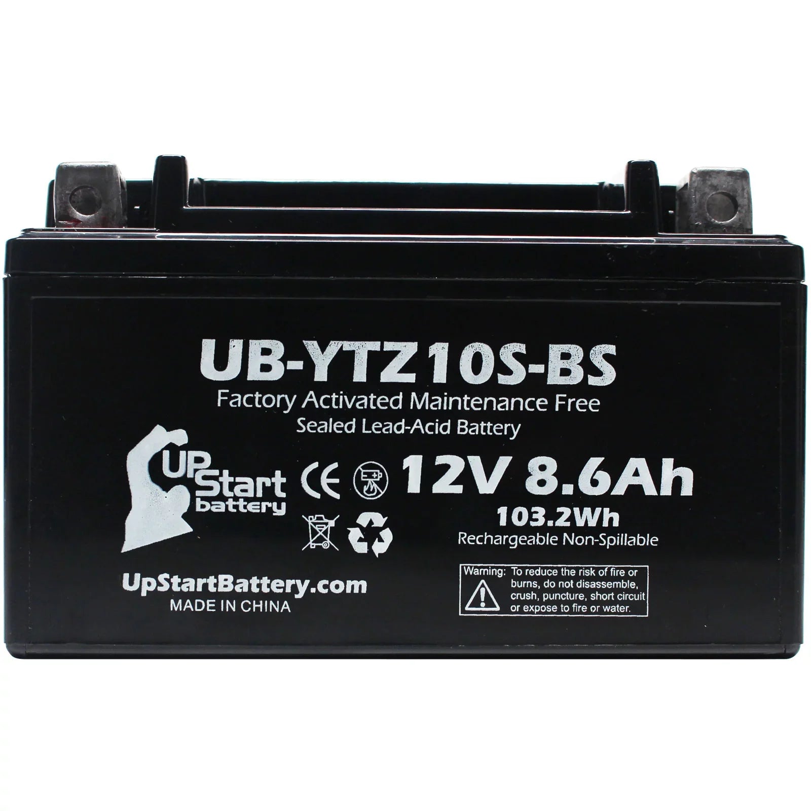 UpStart Battery Replacement 2011 Yamaha YZF-R1 1000CC Factory Activated, Maintenance Free, Motorcycle Battery - 12V, 8.6Ah, UB-YTZ10S-BS