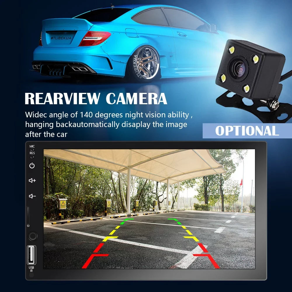 2 Din Car Stereo 7" Touch Screen Multimedia Player Car Play MP5 with Rear View Camera/Android Auto/Autoradio/IOS/Bluetooth/USB/TF