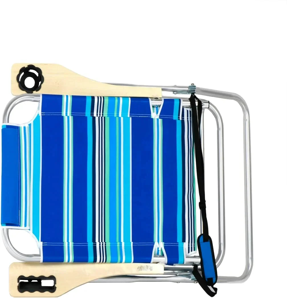 Deluxe XL Wide Tall Plus Size Aluminum Folding Big Heavy Duty 17 Inches High Seat Beach Chair For Adults, 300 Lb Load