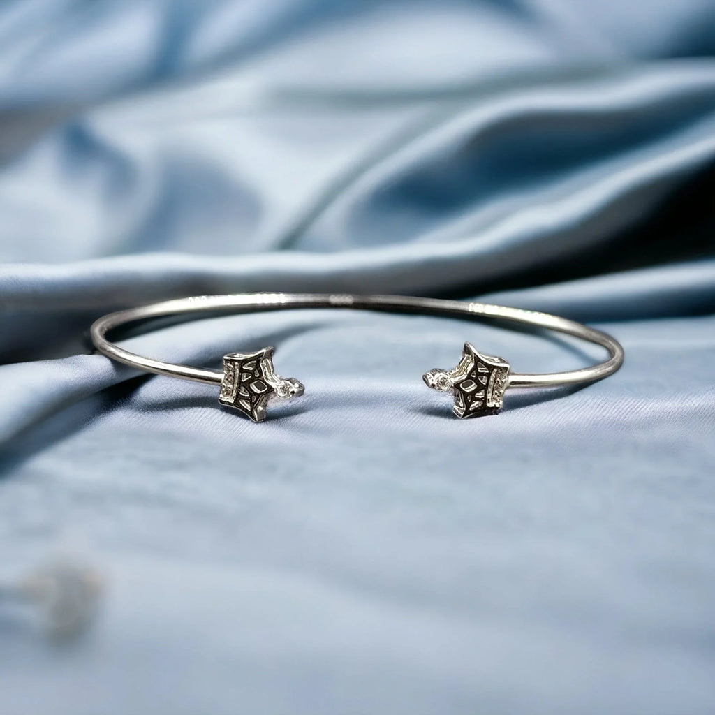 Crown Bracelet With Open Ends Solid Silver CZ cuff style jewelry Handmade Kada Adjustable Bracelet Best Gift idea Girls
