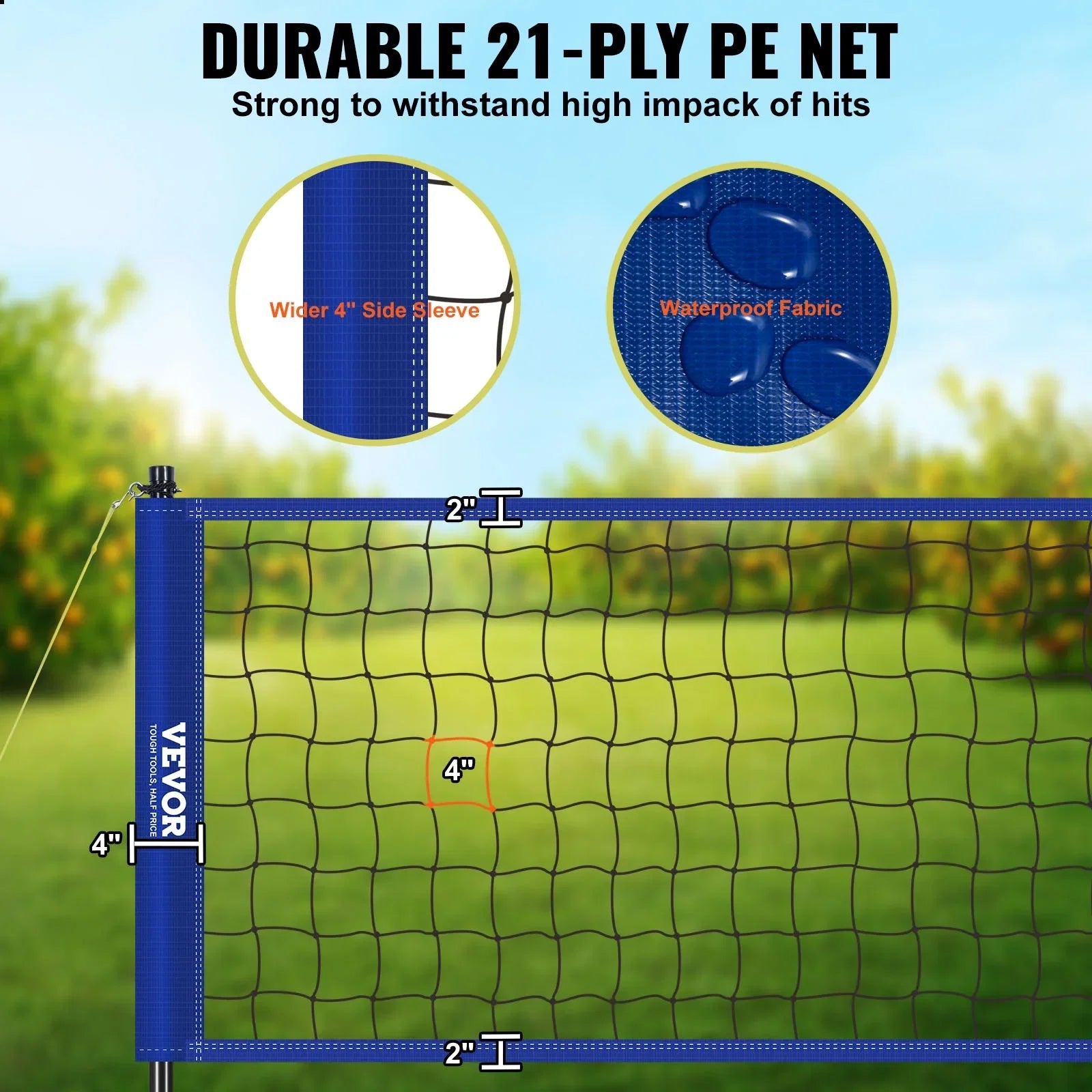 BENTISM 32ft x 3ft Portable Volleyball Net System Adjustable Height Poles with PVC Volleyball, Carrying Bag, Boundary Lines, Steel Poles & Pump Outdoor Sports