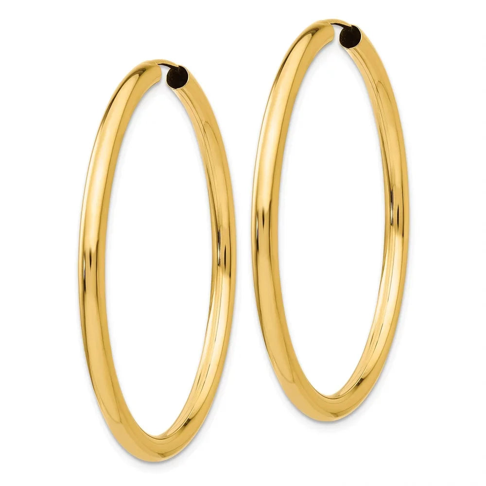 Real 14kt Yellow Gold Polished Endless Tube Hoop Earrings; Adults and Teens; Women and Men