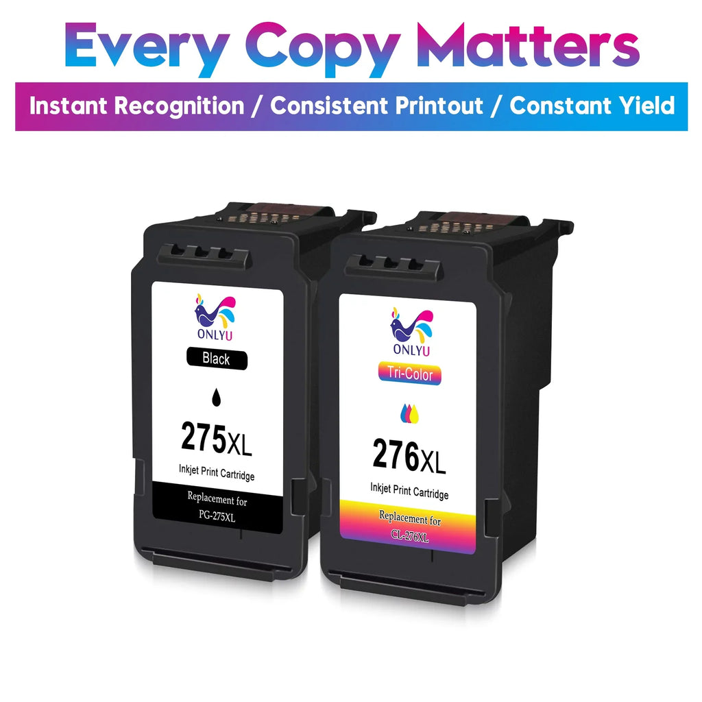 PG-275 CL-276 XL Printer Ink Canon 275xl and 276xl Ink Cartridges (1 Black 1 Color) to PIXMA TS3522 TS3520 TR4720 TR4722 Printer High Yield Combo Pack