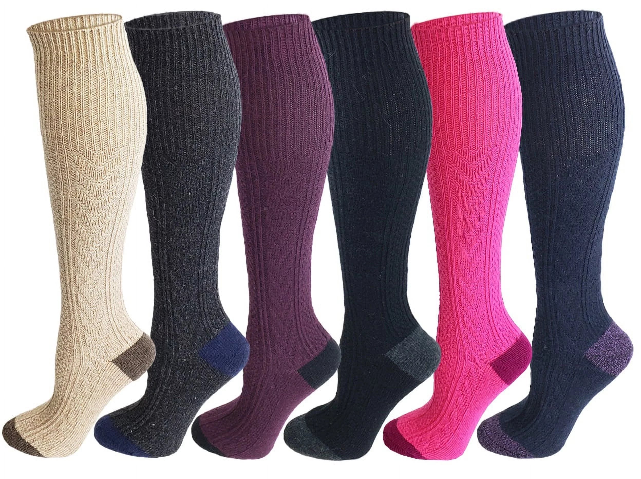 sumona 6 Pairs Women Cable Knit two tone Knee High Winter Boot Socks