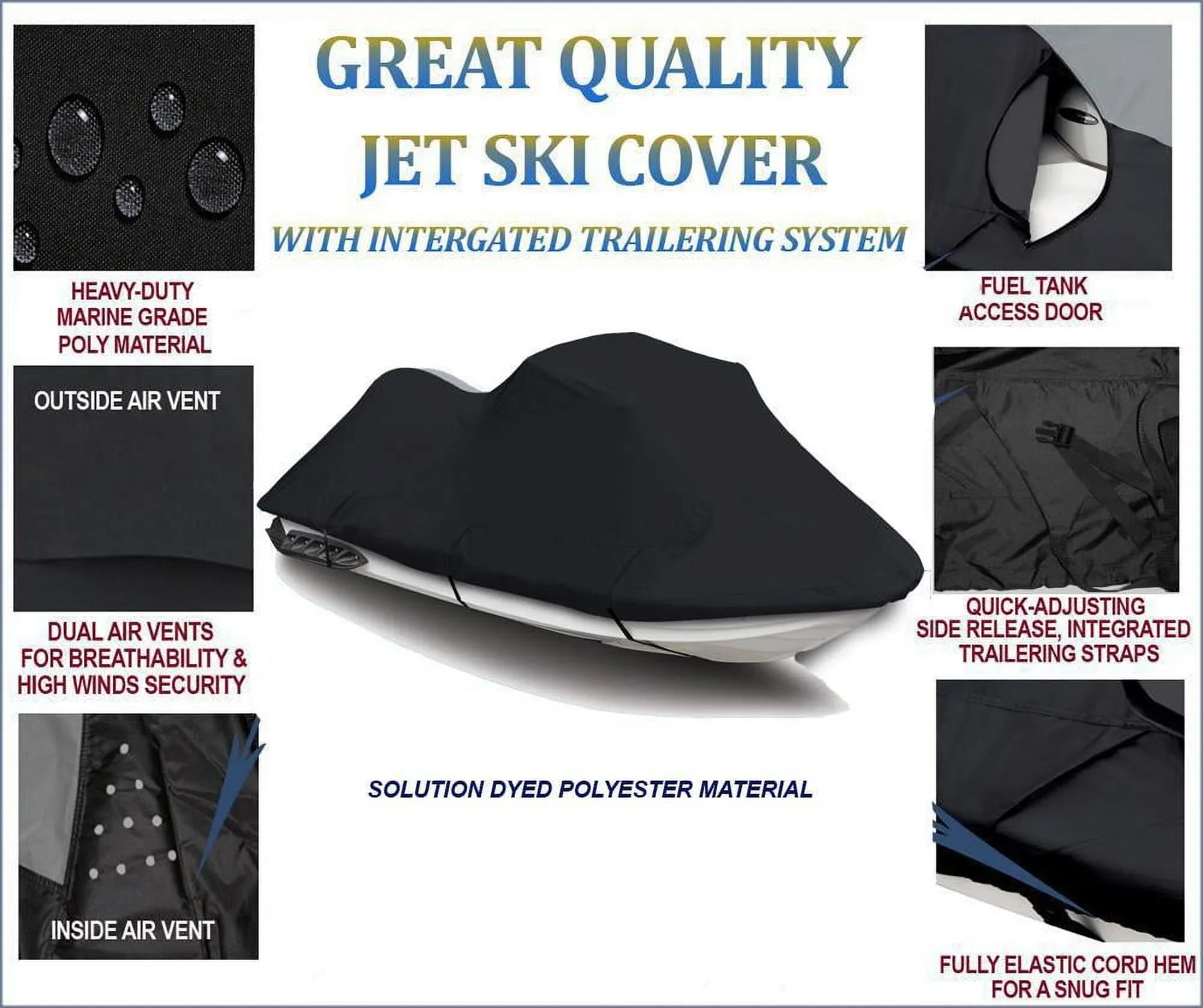 BLACK TOP OF THE LINE JET SKI Protection POLARIS SL 700 750 JET SKI PWC Protection 1992 1993 1994 1995 1996 1997 1-2 Seater