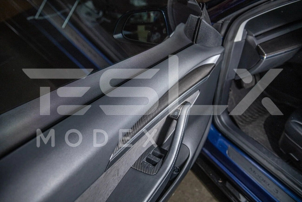 Replacement For 2020-2023 TESLA Model 3 & 2020-Up Model Y Factory Style CARBON FIBER Interior Front Door Trim Panel Protection Pair