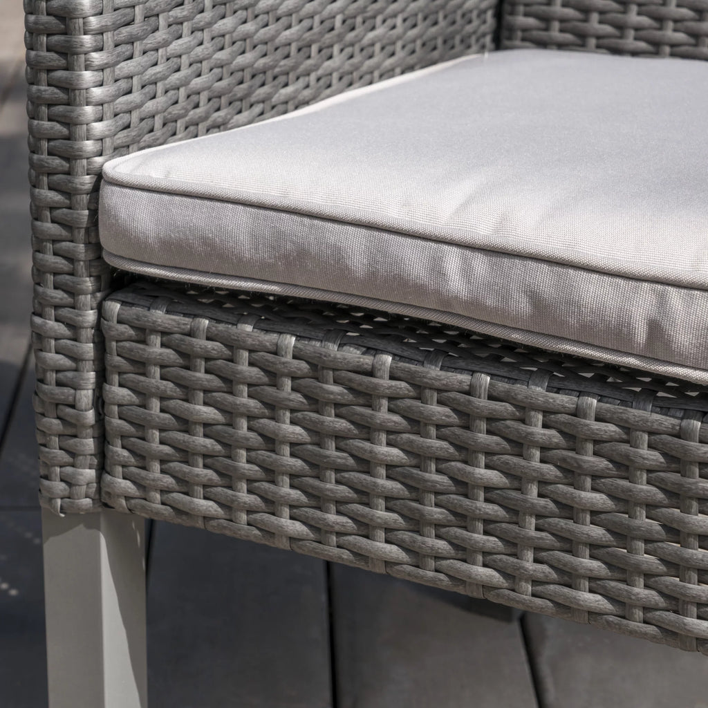 Arcadia Outdoor 5 Piece Wicker Square Dining Set with Cushions, Grey, Silver