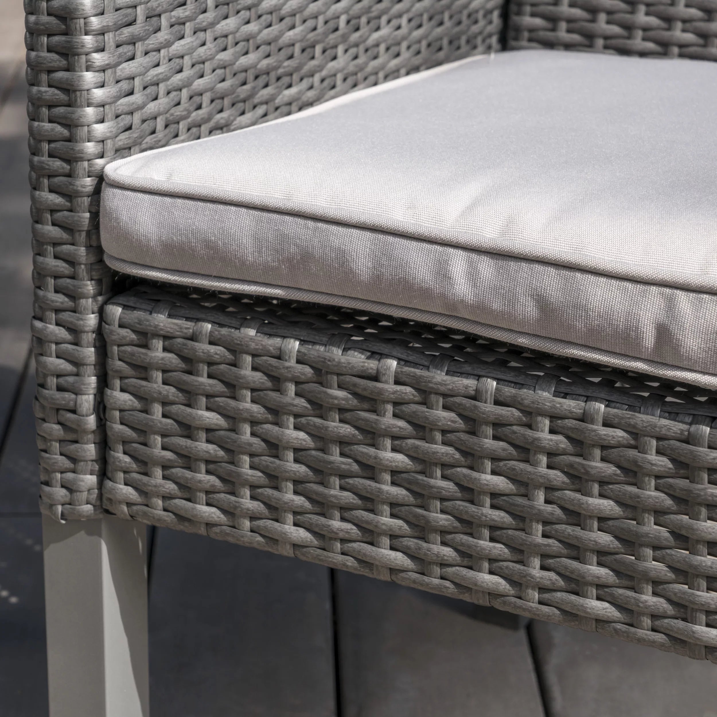 Arcadia Outdoor 5 Piece Wicker Square Dining Set with Cushions, Grey, Silver
