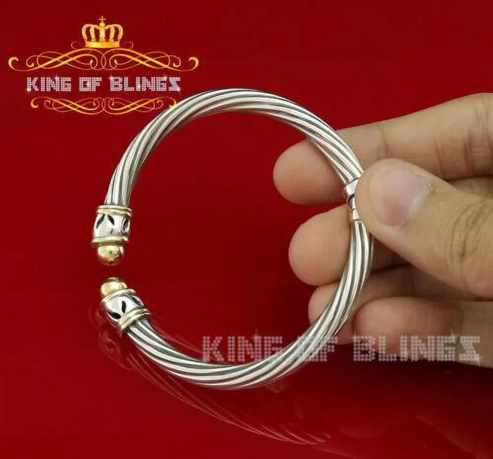 King Of Bling's Fashion Round Silver Cubic Zirconia Stones Bangle Men/Womens 7 Inch