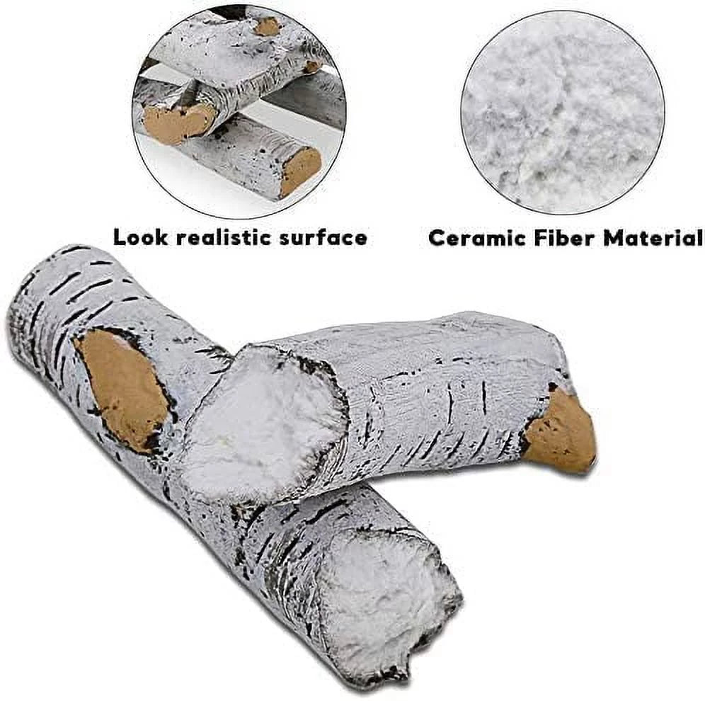 Hisencn Gas Fireplace Logs Set Ceramic White Birch Wood Logs Indoor Inserts Outdoor Firebowl,Fire Pits, Vented, Propane, Gel, Ethanol, Electric, Realistic Fireplace Decoration 6 Pcs