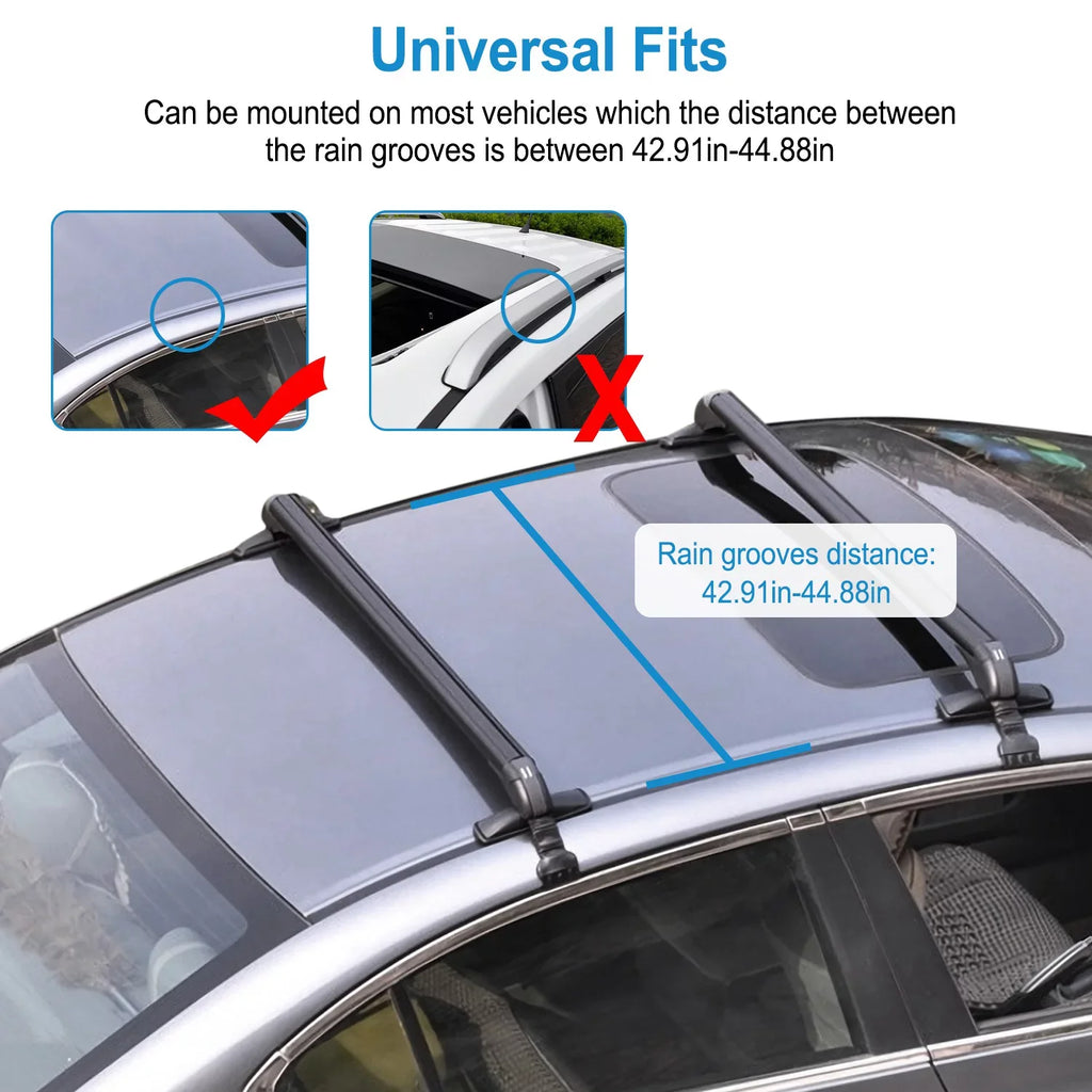 Universal Car Roof Rack Cross Bar, 43in Crossbar with Anti-Theft Lock Adjustable Window Frame Hooks Bike Kayak Cargo Luggage-2 Pieces