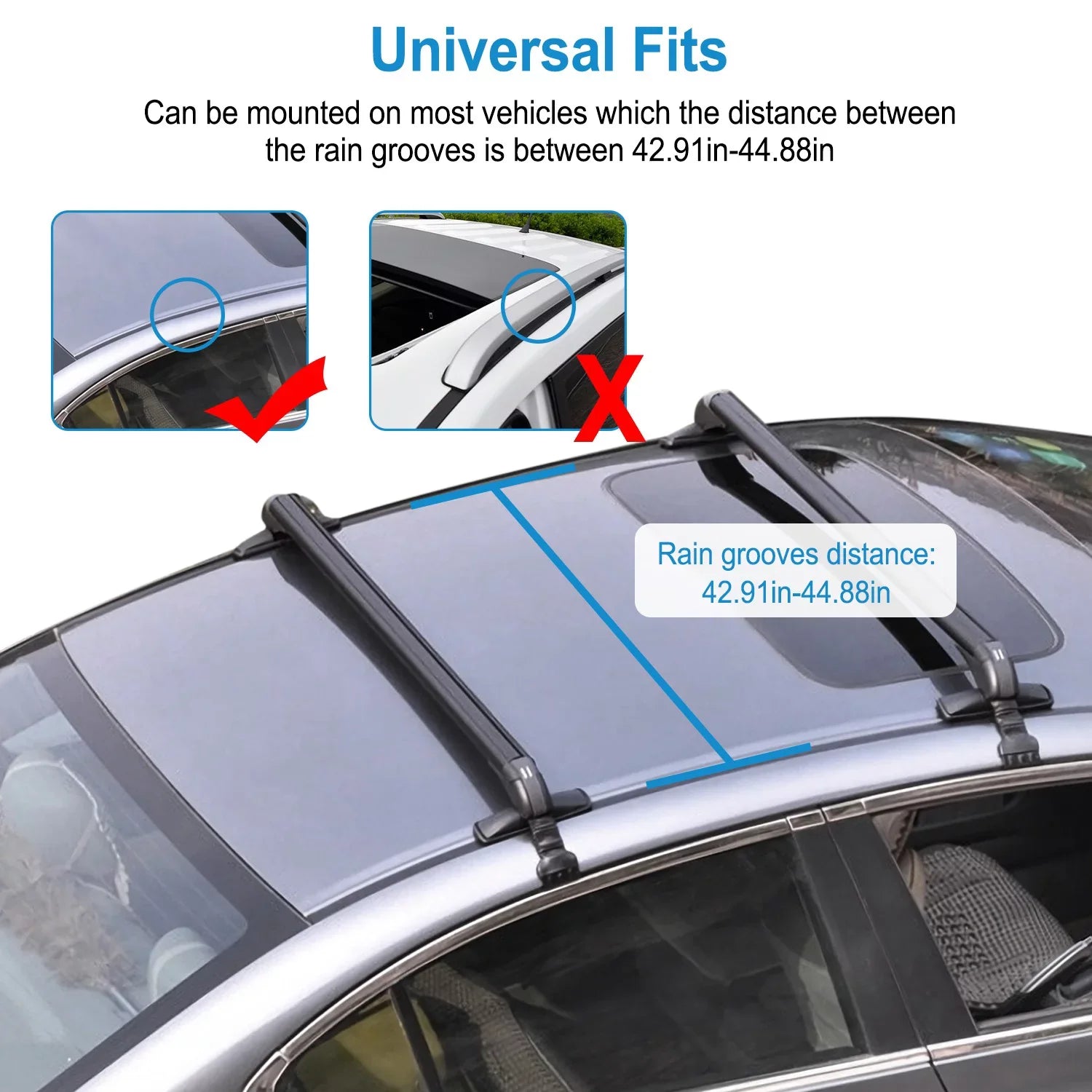 Universal Car Roof Rack Cross Bar, 43in Crossbar with Anti-Theft Lock Adjustable Window Frame Hooks Bike Kayak Cargo Luggage-2 Pieces
