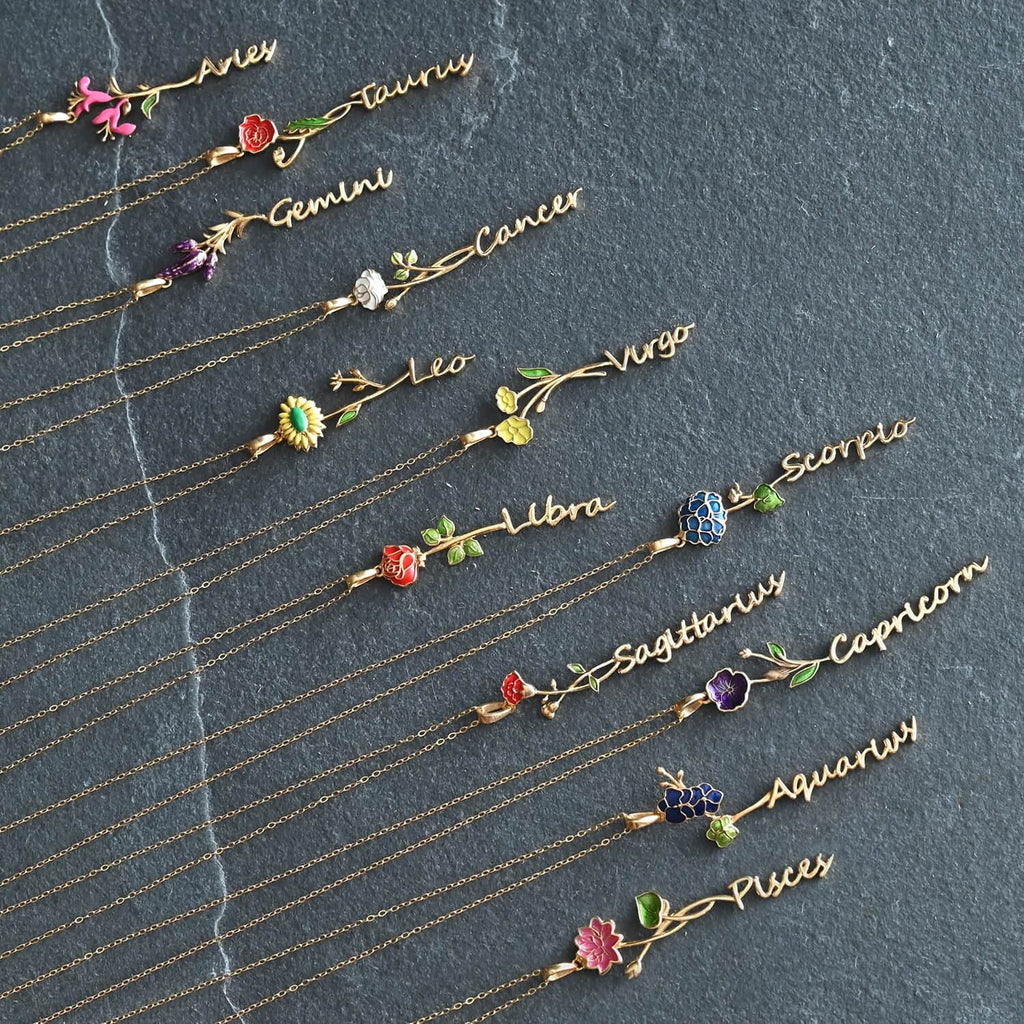 Shop LC 925 Sterling Silver 14K Yellow Gold Plated Pink Green Enameled Aries Zodiac Birth Honeysuckle Pendant Necklace Women Jewelry Gifts Women Size 16-18" Birthday Gifts Women
