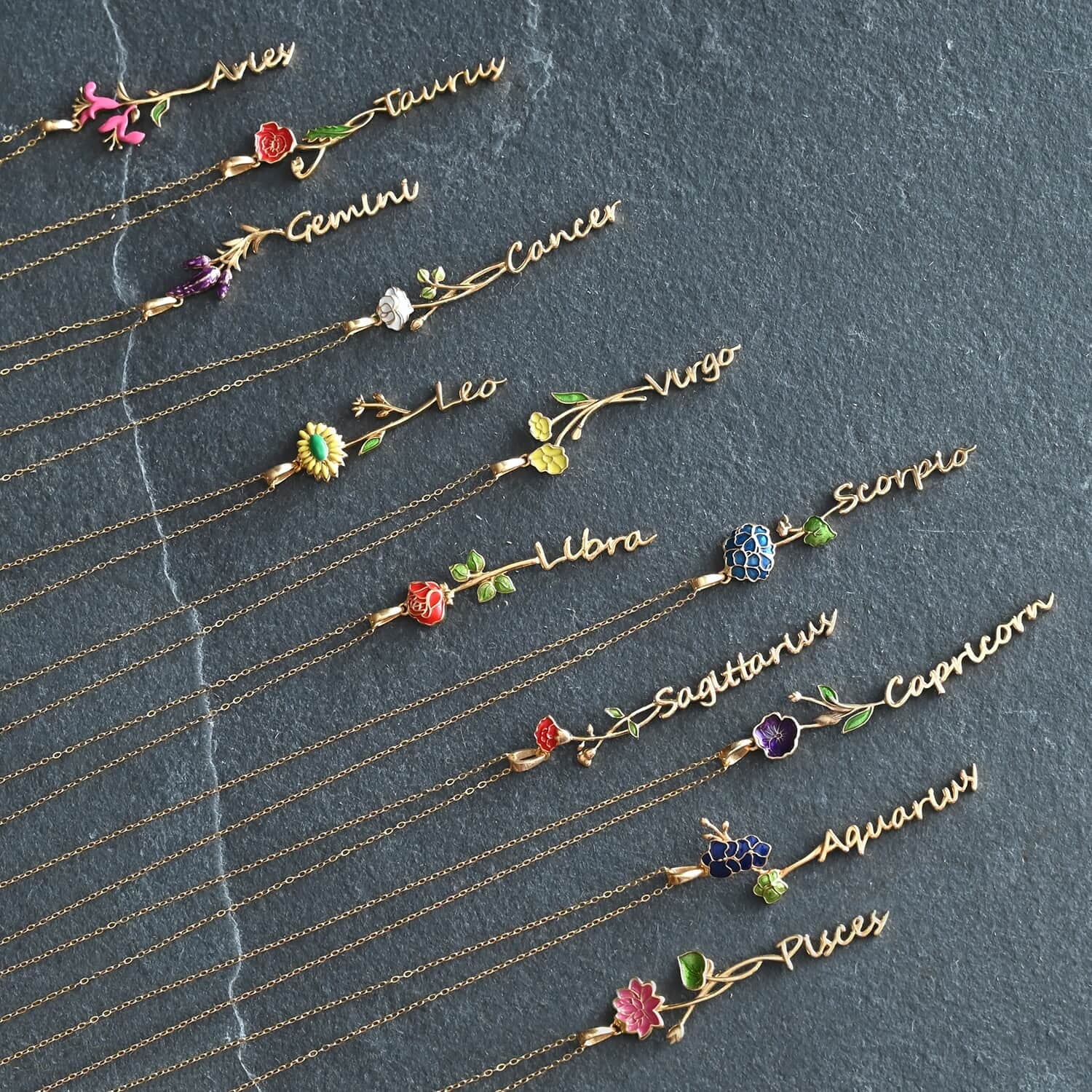 Shop LC 925 Sterling Silver 14K Yellow Gold Plated Pink Green Enameled Aries Zodiac Birth Honeysuckle Pendant Necklace Women Jewelry Gifts Women Size 16-18" Birthday Gifts Women