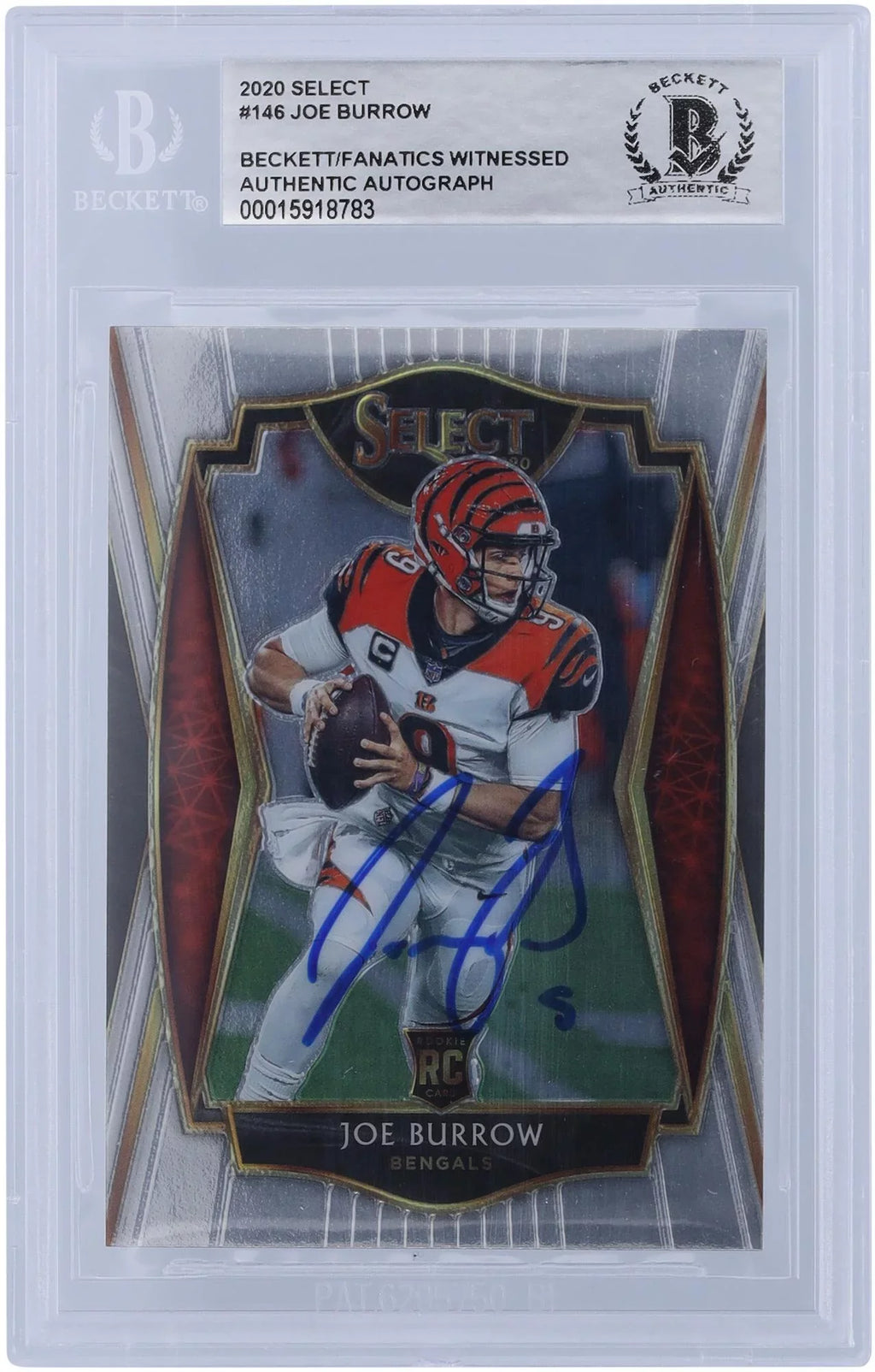 Joe Burrow Cincinnati Bengals Autographed 2020 Panini Select Premier Level #146 Beckett Fanatics Witnessed Authenticated Rookie Card - Fanatics Authentic Certified