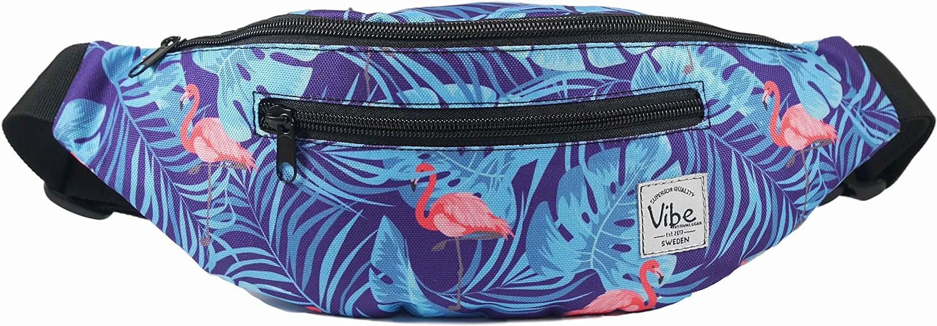Vibe Festival Gear Fanny Pack Men Women - Many Prints - Black Holographic Silver Gold Cute Waist Bag Festival Rave Hiking Running Cycling