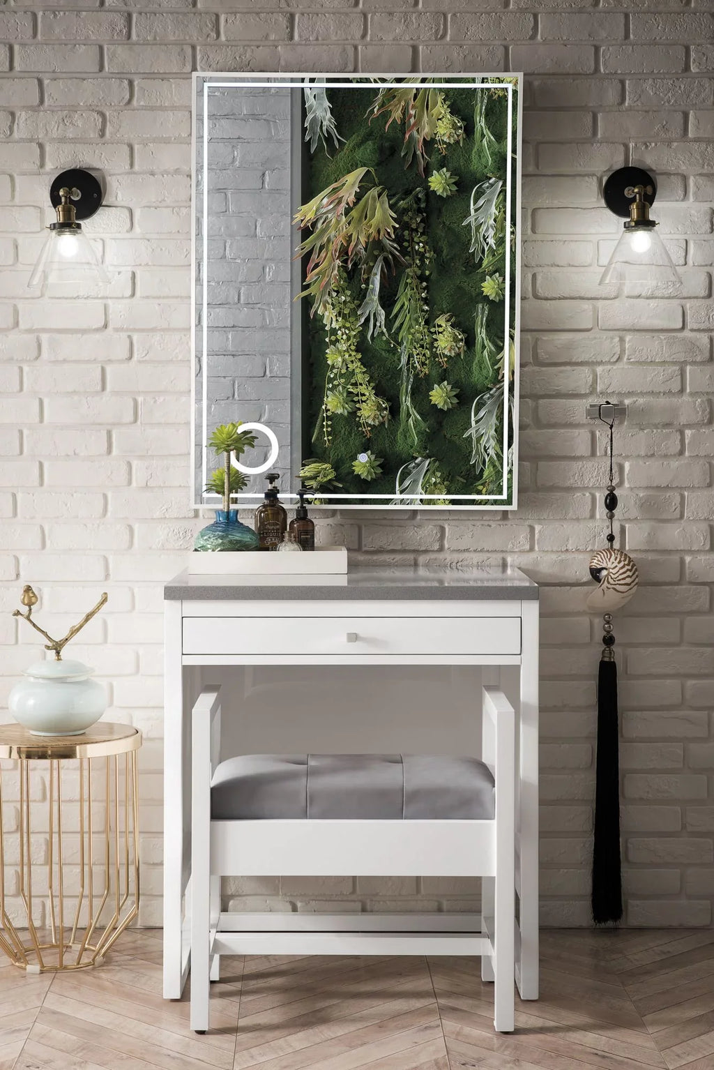 James Martin Furniture 30 in. Athens Countertop Unit with 3 CM Grey Expo Quartz Top, Glossy White