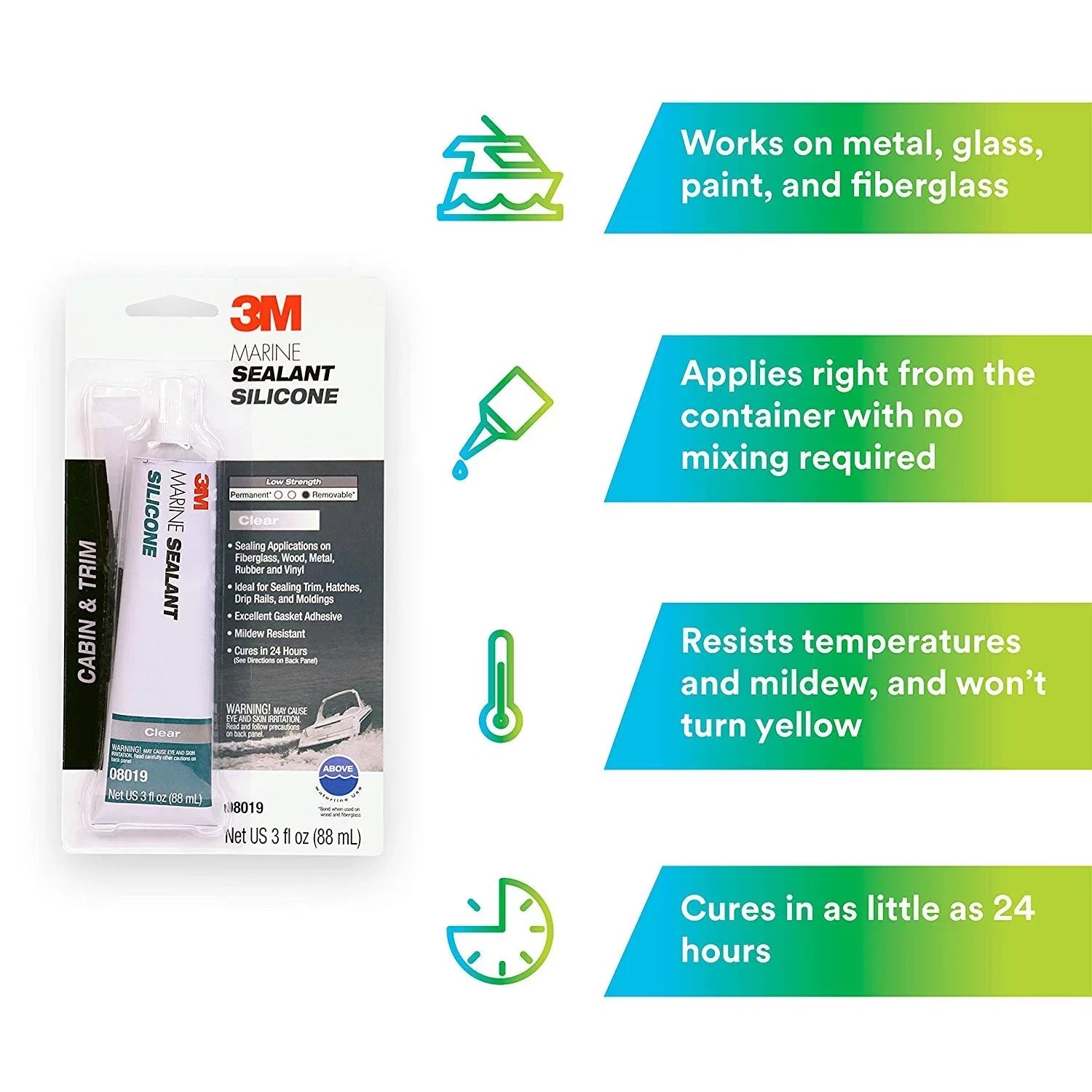 3M Marine Grade Silicone Sealant 08019 For Ship and RVs Clear 3 Ounces