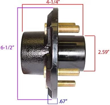 Pair of 5-Bolt on 4-1/2 Inch Trailer Hub Assemblies - Includes (2) Flanged, 1-3/8 Inch to 1-1/16 Inch Tapered Spindles &amp; Bearings
