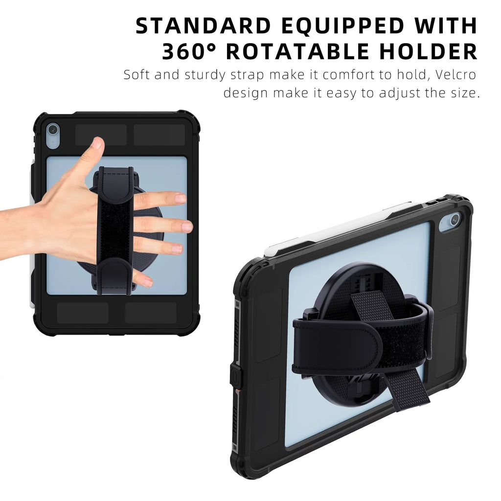 K-Lion Rugged Waterproof Case iPad 10th Genetation 10.9" (2022) IP68 Underwater with Screen Protector Swivel Bracket Kickstand Pencil Holder Carrying Strap Shockproof Dustproof Protective Case