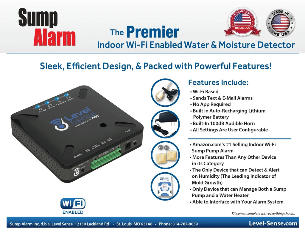 Level Sense PRO- Wi-Fi Enabled Sump Pump, Temperature, Humidity, and Leak Detector